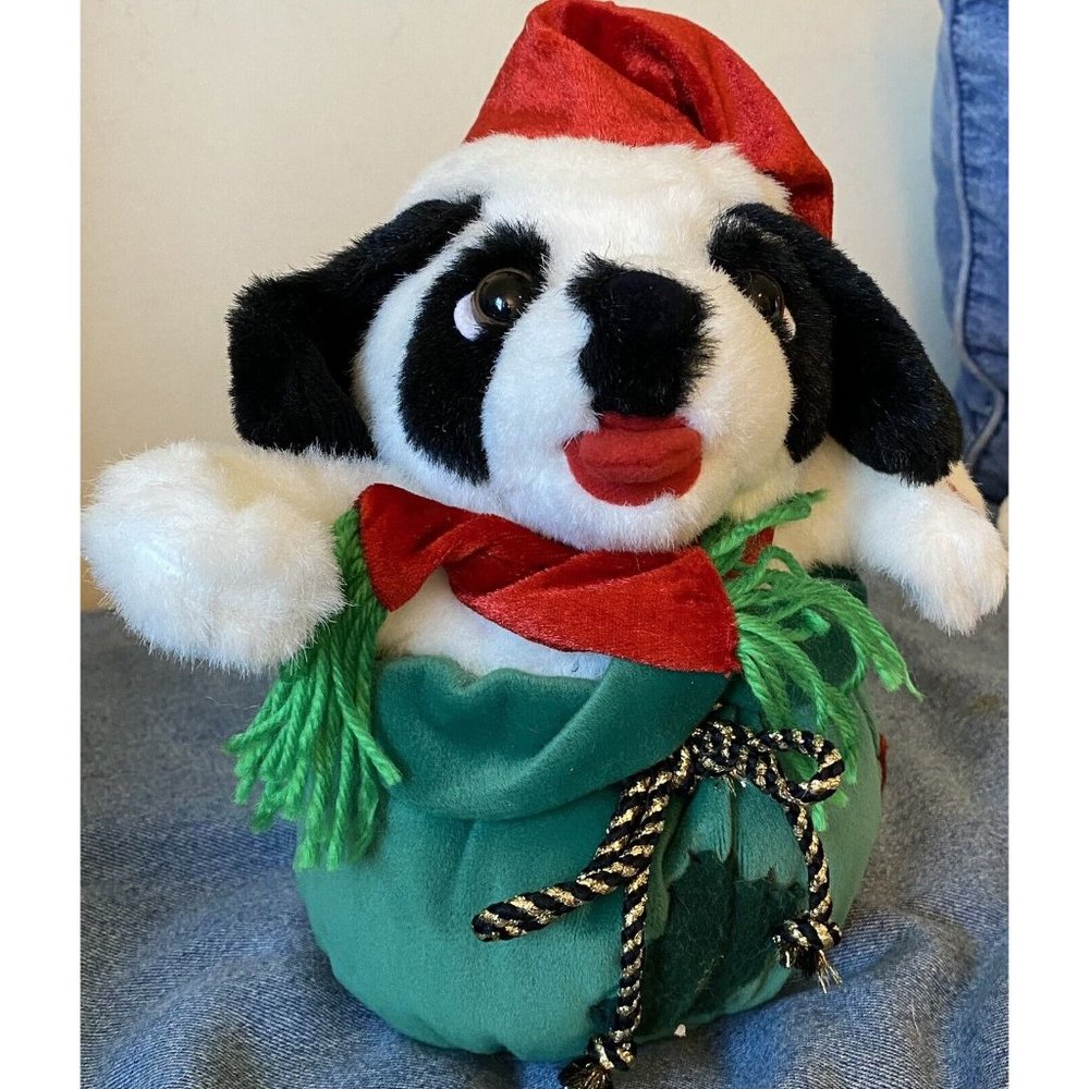 Big Dogs Brand Christmas Holiday Bag Plush Dog Puppy Head 10” Sings